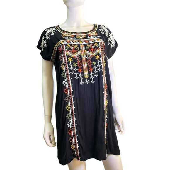 Gibson Latimer Womens Embroidered Black Bohemian Floral Colorful Dress Sz M EUC - Picture 1 of 8